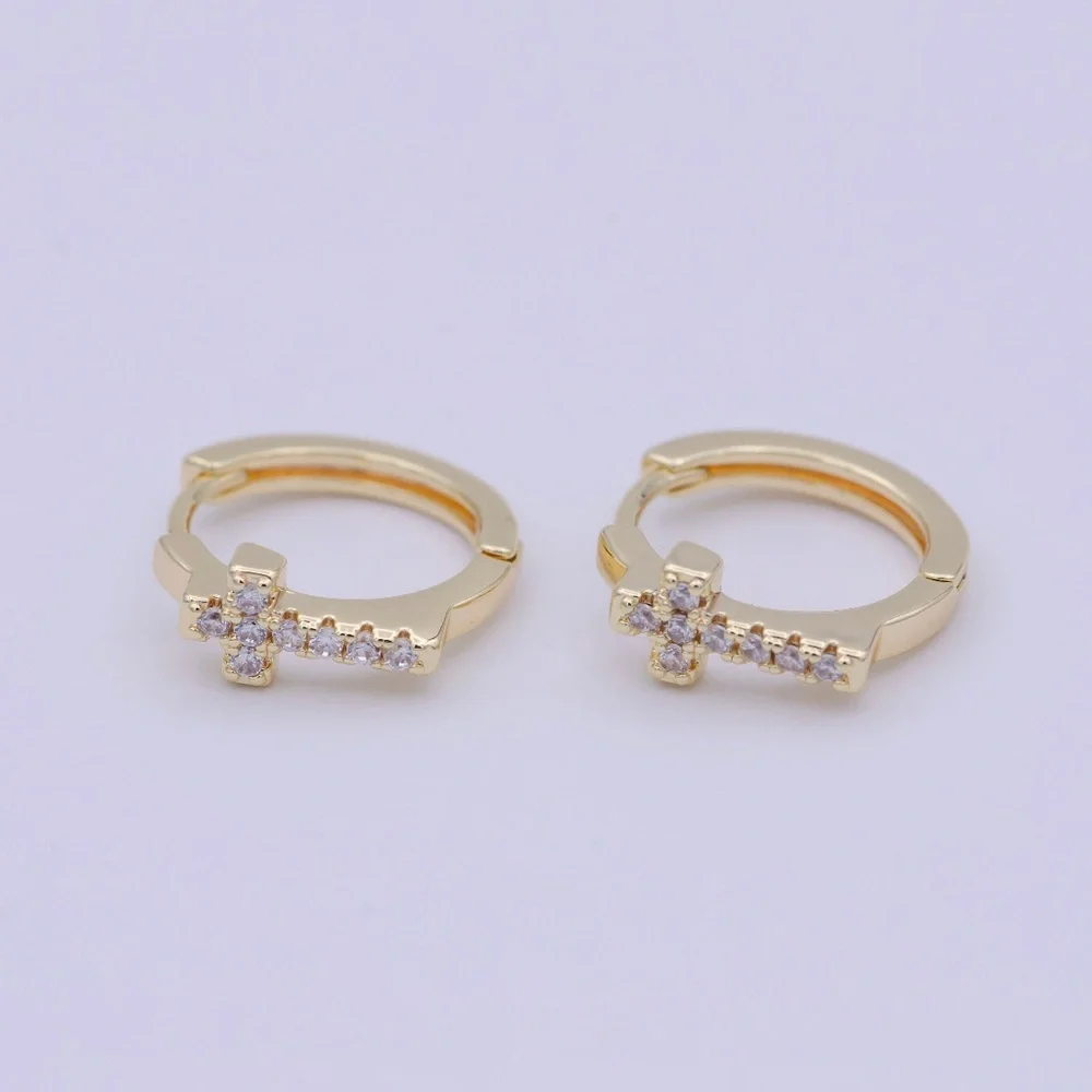 Dainty Cross cz hoop earrings